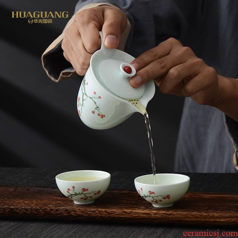 Uh guano countries porcelain kung fu tea set suit small household travel tea set gift box set suit high - end gifts your elders