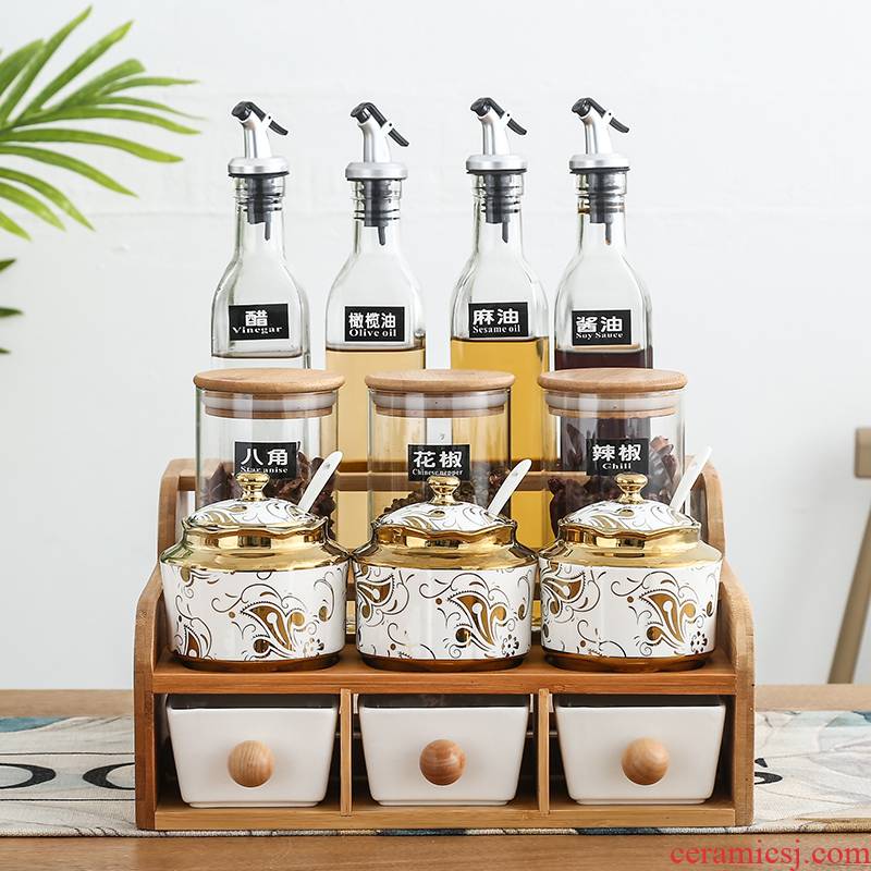 Ceramic spice bottles home suits for seasoning box of spice bottles spice rack oil salt kitchen receive a shelf