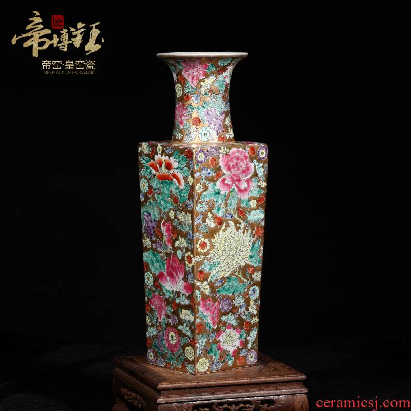 Jingdezhen ceramics collection furnishing articles antique hand - made famille rose flower square bottle of flower arrangement, the sitting room adornment
