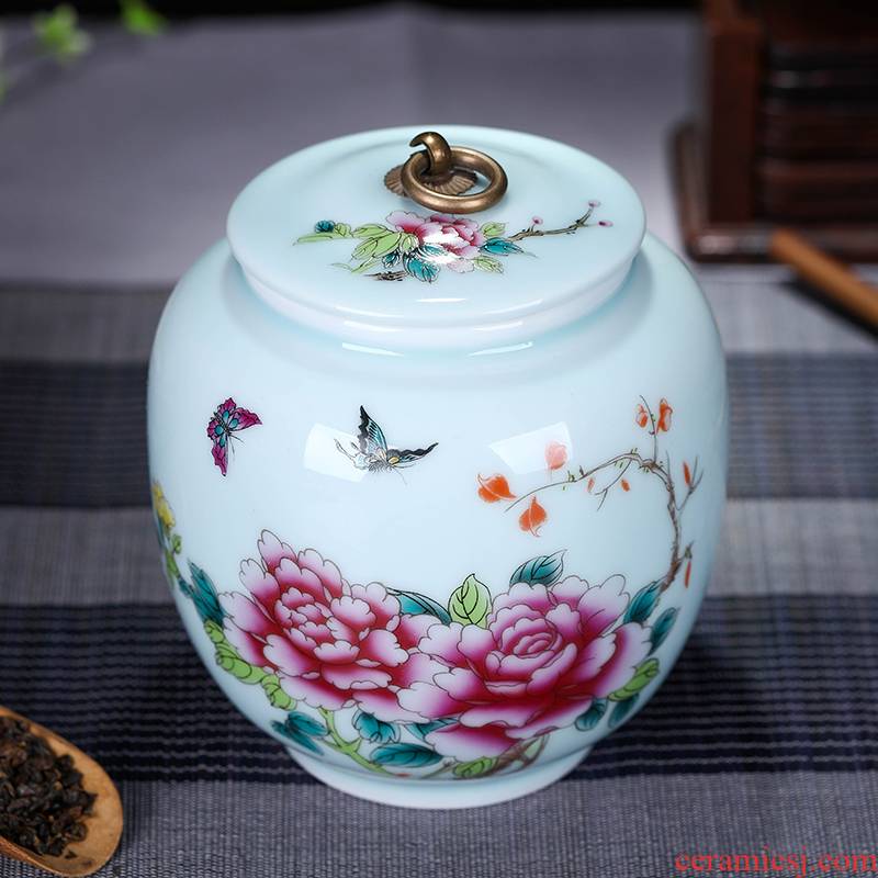 Jingdezhen ceramic large tea caddy fixings box of bulk tea tins POTS sealed as cans of pu - erh tea storage tanks