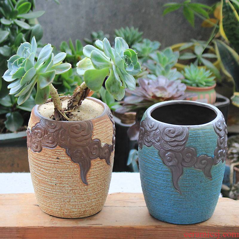 Old running the pot clay ceramic zhuang zi mage, coarse pottery creative Chinese wind restoring ancient ways meat meat large fleshy big flower pot
