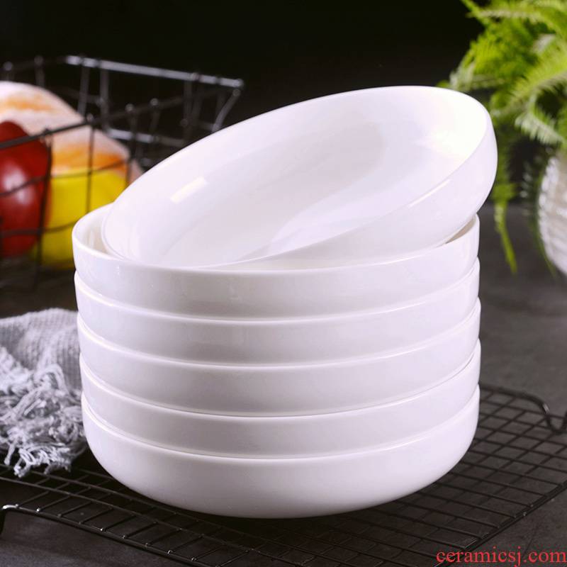 6 pack 】 【 0 home the pure white ipads China jingdezhen ceramic deep dish Japanese circular soup plate suit