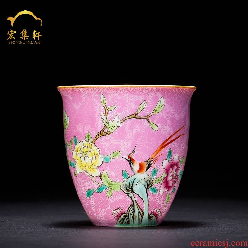 Jingdezhen ceramic cups hand - made pastel sample tea cup tea cup fragrance - smelling CPU master cup individual cup of birds and flowers, single CPU