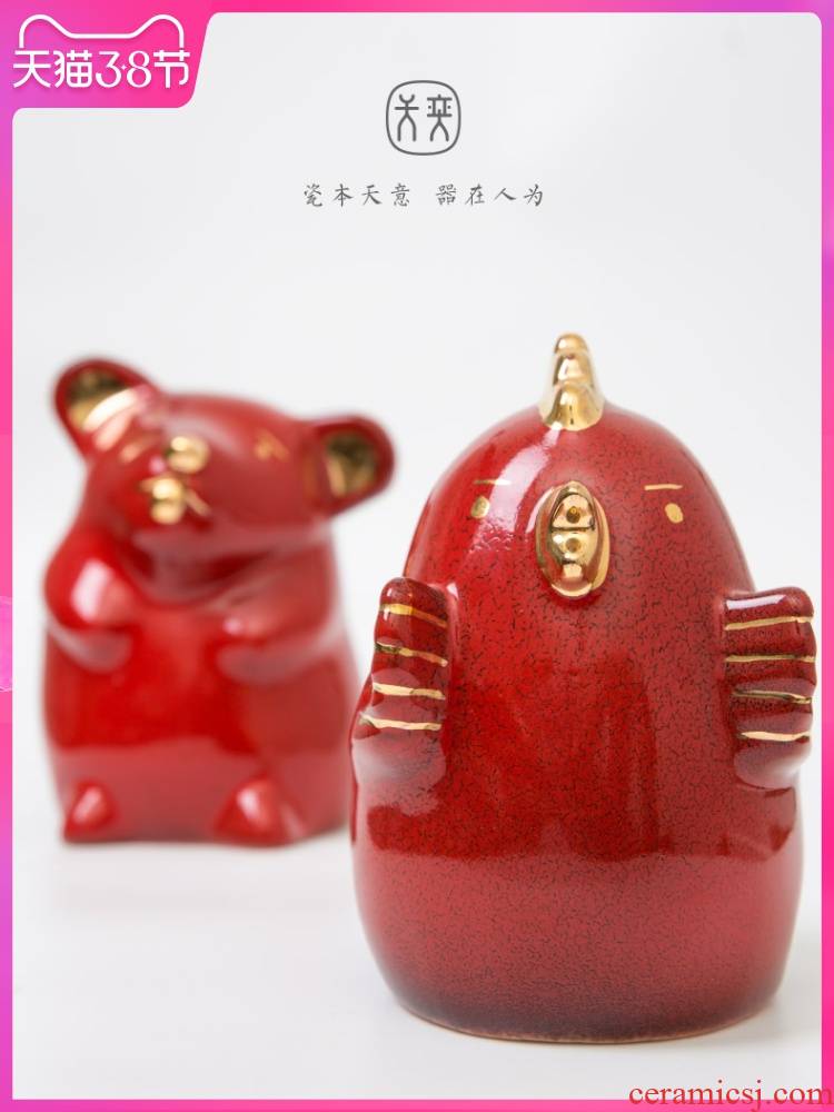 "Ji red Chinese zodiac" jingdezhen furnishing articles red home decoration day yi ceramics festival, lovely gift