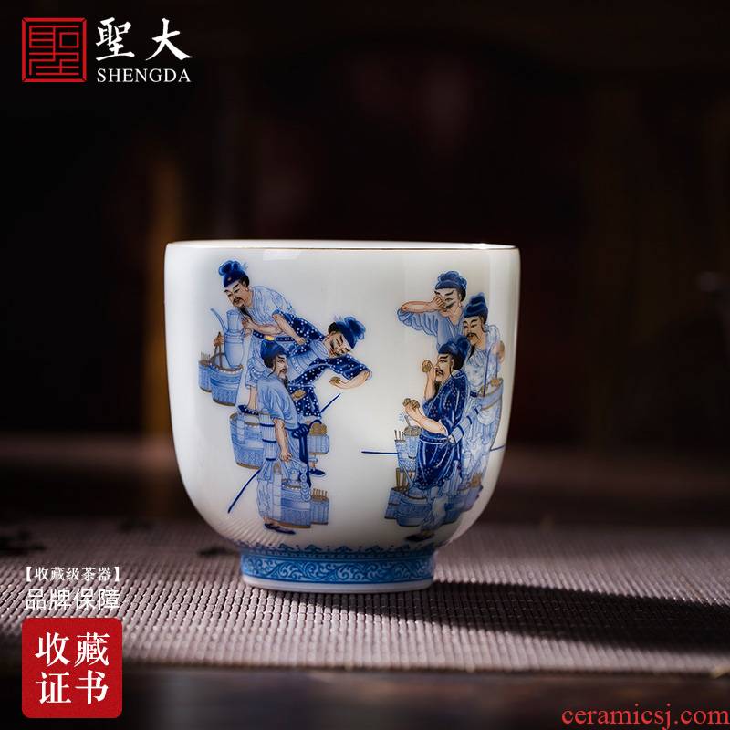 Holy big ceramic curios hand - made heavy blue color bucket tea masters cup all hand jingdezhen tea sample tea cup