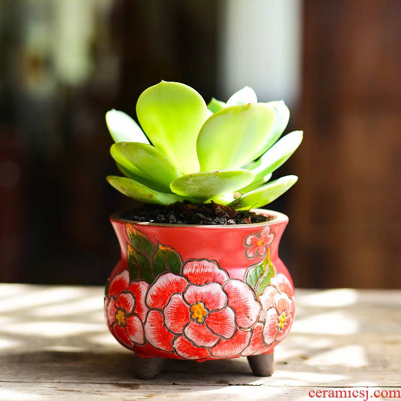 Korean hand - made ceramic coarse pottery flowerpot more meat creative move -raise fleshy the plants potted small breathable clay