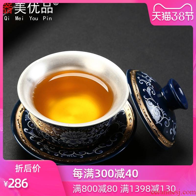Implement the optimal product was 999 sterling silver, jingdezhen kung fu steak tasted silver gilding three bowl hand paint tureen
