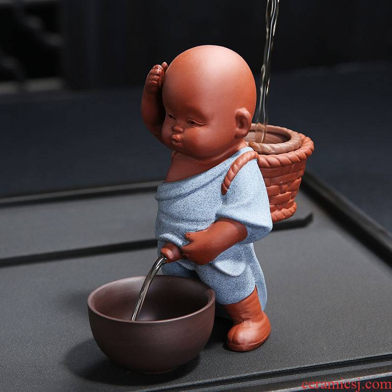 New purple sand spraying tea pet furnishing articles tea color ceramic young monk pee elder brother up toy accessories