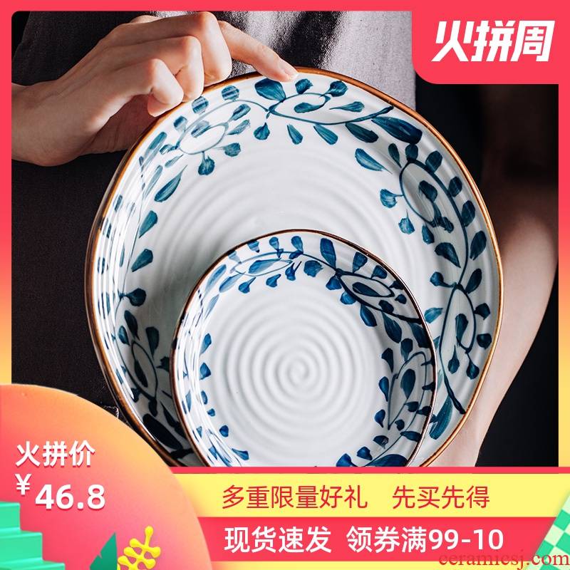 Japanese creative ceramic plate (SaPan hot plate plate has just irregular rib plate charge for plate in the kitchen