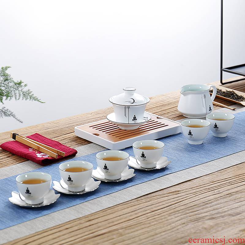 High - grade household inferior smooth up zen kung fu tea set suit small ceramic teapot celadon teacup of a complete set of customization