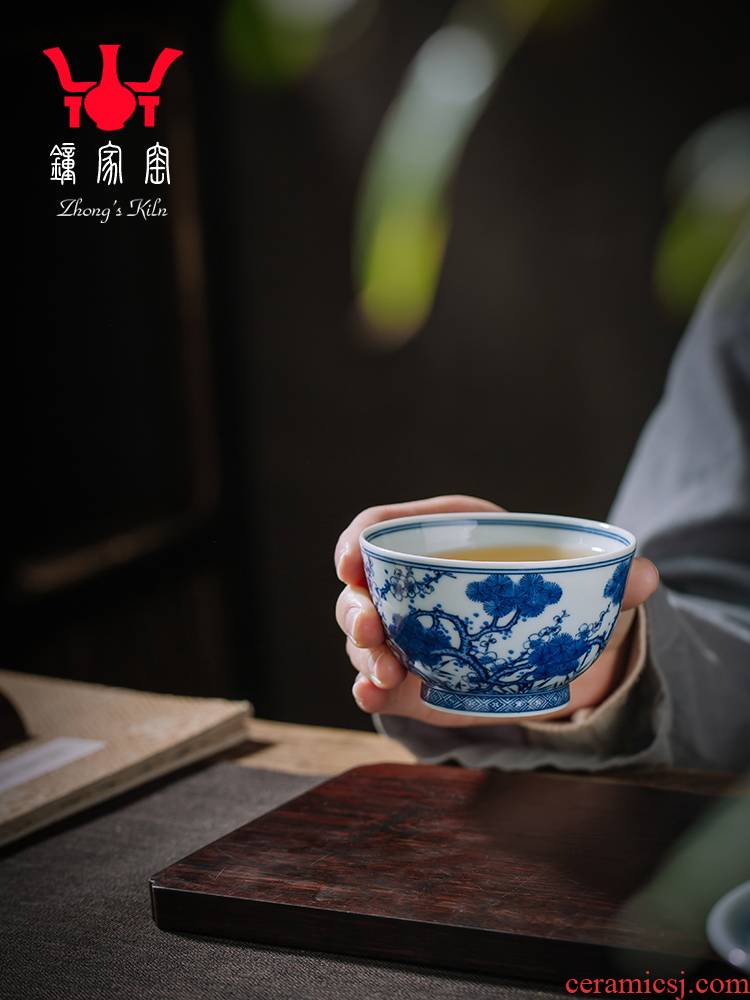 Clock home trade, one cup of jingdezhen porcelain tea set pure manual poetic age of blue and white porcelain teacup firewood single CPU