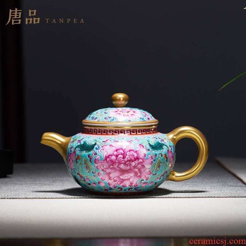 Tang Pin colored enamel kettle turquoise bound branch flowers see single pot of jingdezhen ceramic teapot kung fu tea set