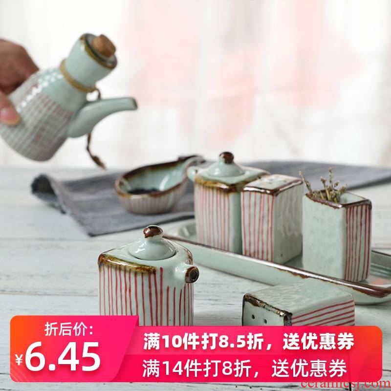 Three ceramic hotel restaurant seasoning sauce pot pot covered six times suit creative toothpicks extinguishers soy sauce pot of household