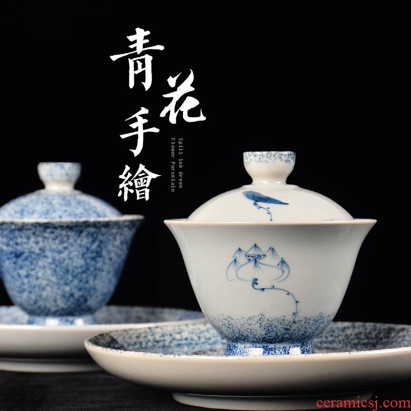 Public remit hand - made best tureen, jingdezhen ceramic only three bowl of blue and white porcelain bowl with large kung fu tea cups