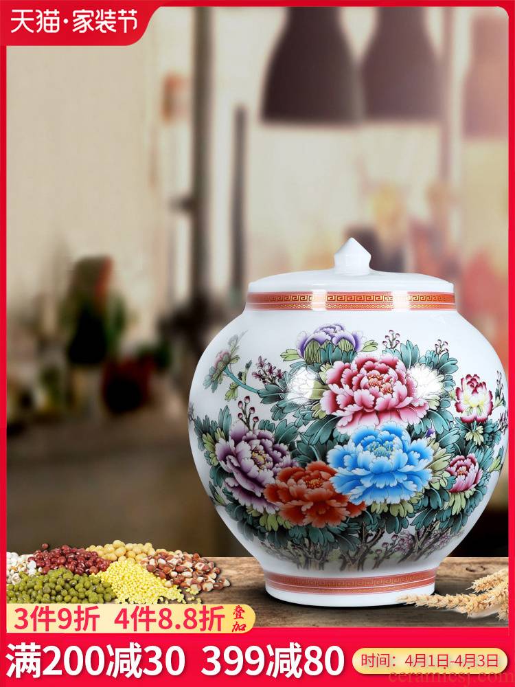 Jingdezhen ceramics barrel with cover grain storage jar jar caddy fixings Chinese sitting room adornment is placed