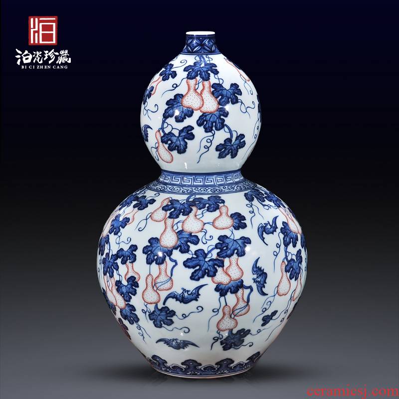 Jingdezhen blue and white f - fook noted gourd vases home sitting room hand antique ceramics craft ornaments furnishing articles