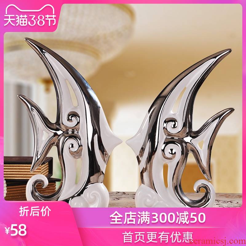 Strong sequence of jingdezhen modern ceramic arts and crafts sitting room adornment wedding gifts creative furnishing articles silver sea fish