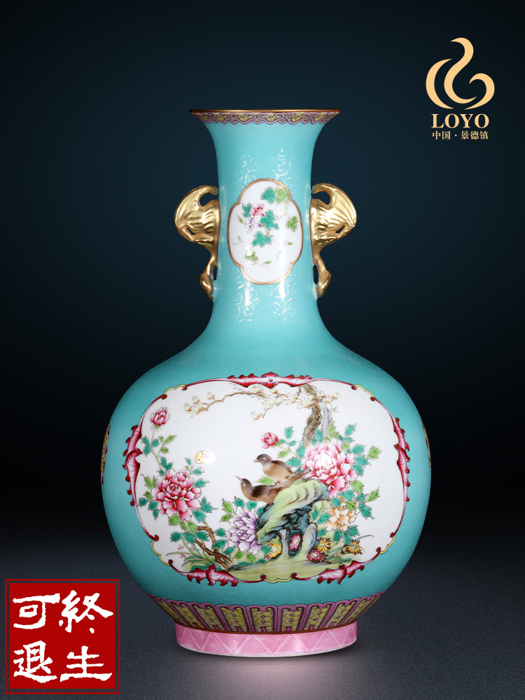 Jingdezhen ceramics imitation the qing qianlong blue scramble for flowers open the painting of flowers and household adornment design gift furnishing articles