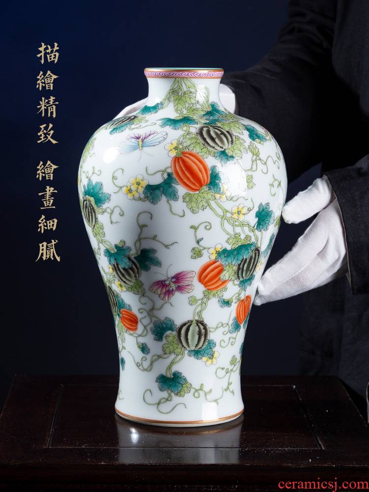 Jia lage jingdezhen ceramic vase YangShiQi famille rose see vines flower arrangement and the name mei bottles of China