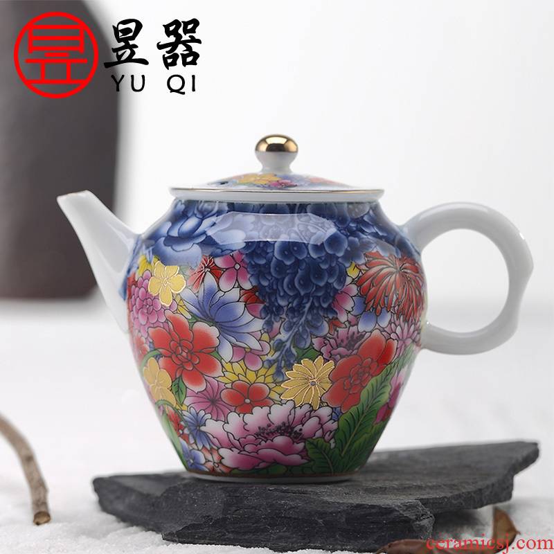 Yu machine ceramic flower splendid side put the pot of kung fu tea tea colored enamel paint shih pot of blue and white porcelain teapots