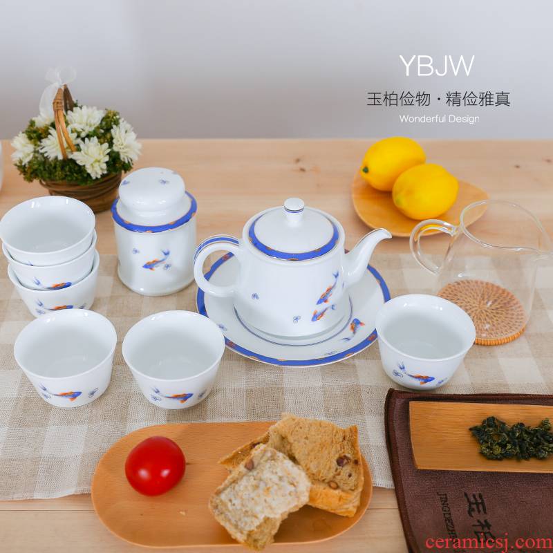Jade cypress kung fu tea set pack of a complete set of jingdezhen ceramics fair keller teapot wooden coasters YuShuiQingShen ""