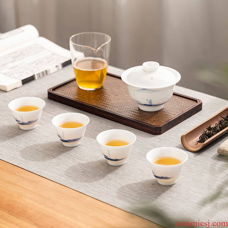 JingLan hand - made kung fu tea set household ceramics tureen tea tea cup gift box office set a gift
