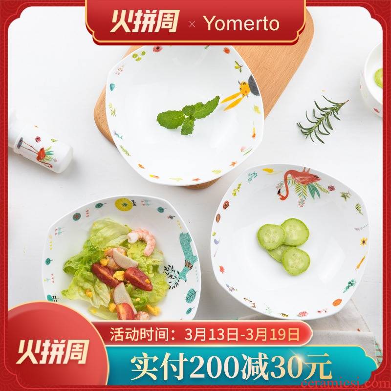 Yomerto fruit salad salad bowl dish Chinese tableware, lovely deep bowl jingdezhen porringer color job