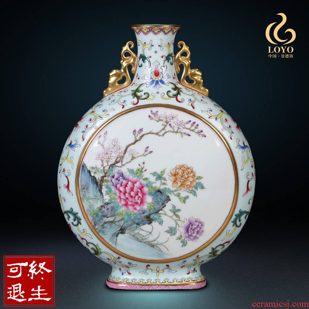 Jingdezhen ceramics archaize grilled green flower poems on vase peony Chinese sitting room porch collection furnishing articles