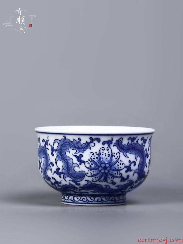 Kombucha tea hand - made PND unit tail - on lotus jingdezhen blue and white master cup pure manual sample tea cup single cup white porcelain tea cups