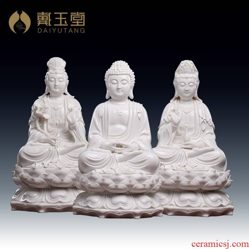Yutang dai dehua white porcelain three western spirit like three holy Buddha avalokiteshvara smiling Buddha
