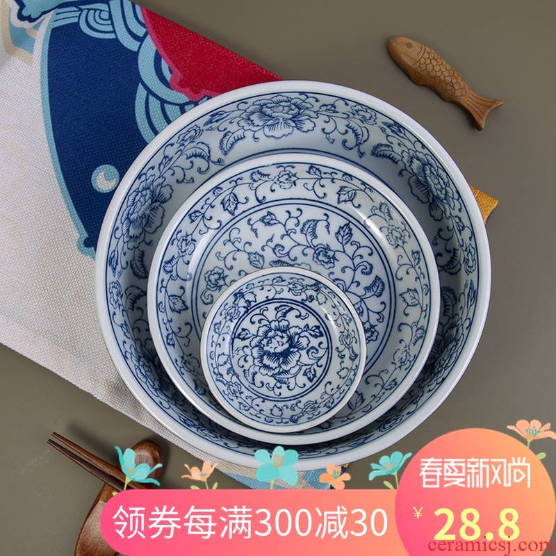 And the four seasons under the glaze color blue lotus ceramic plate creative Japanese household utensils hand - made disc soup plate, side plate
