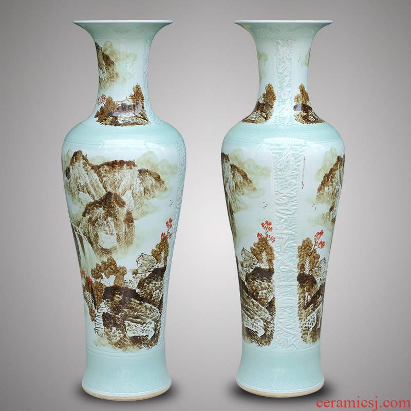 Jingdezhen ceramics large hand - made landscape of large vases, modern Chinese style living room TV cabinet furnishing articles