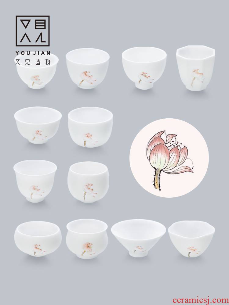 And creation of hand - made of white porcelain kung fu tea cups of tea sample tea cup tea cup personal master cup cup