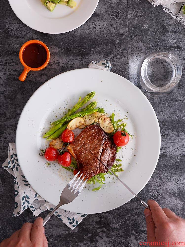 Steak dishes white creative household ceramic dish dish dish hotel western - style food tableware flat white porcelain dinner plate