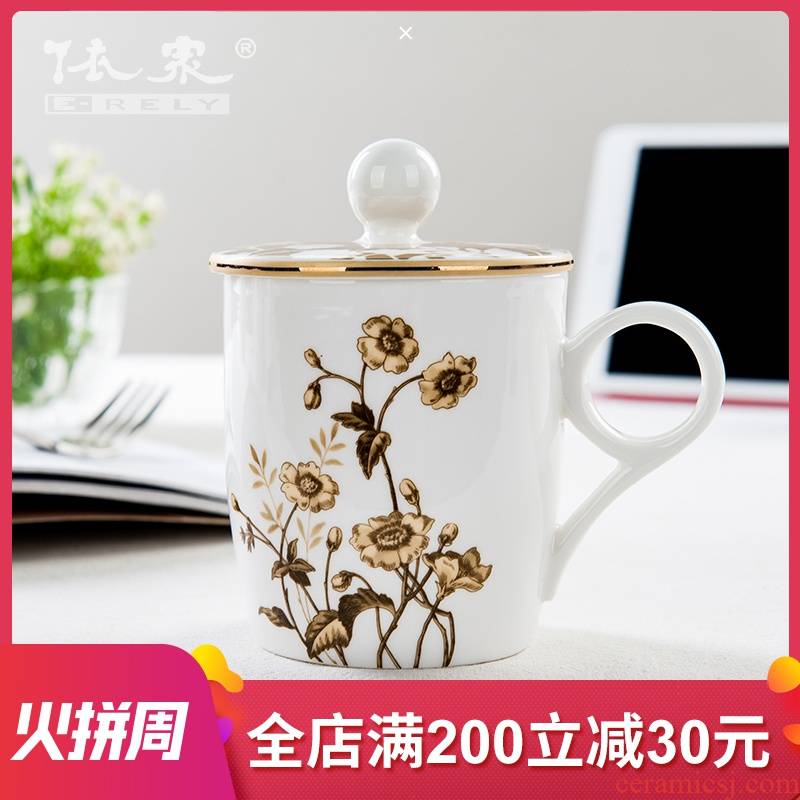 "According to the tangshan ipads porcelain cup ceramic cup with cover glass office cup high - grade conference cup cup move