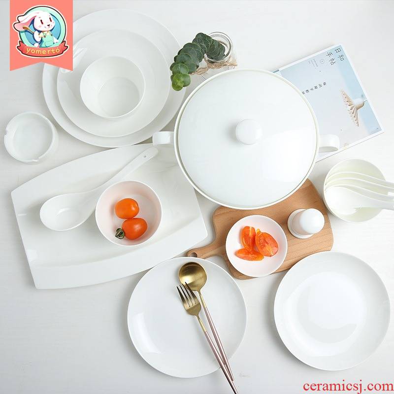 Yomerto pure white dishes suit household ipads porcelain of jingdezhen ceramic tableware suit Chinese bowl dishes contracted