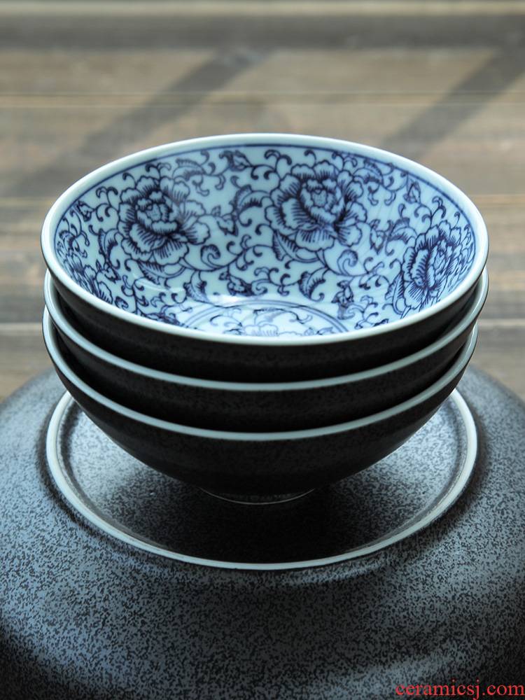 Four seasons and the wind blue lotus under Japanese hand - made tableware glazed pottery bowls move round dish bowl rainbow such as bowl soup bowl