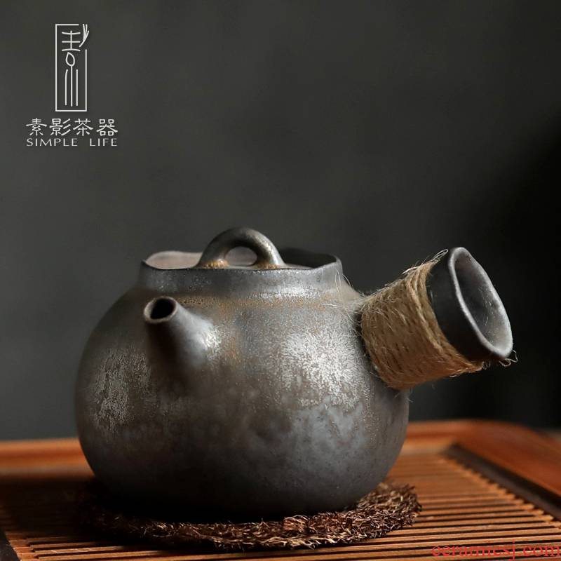Ceramic element shadow manual fine gold glaze iron teapot glazed pottery pot side put the pot of kung fu tea teapot tea pot