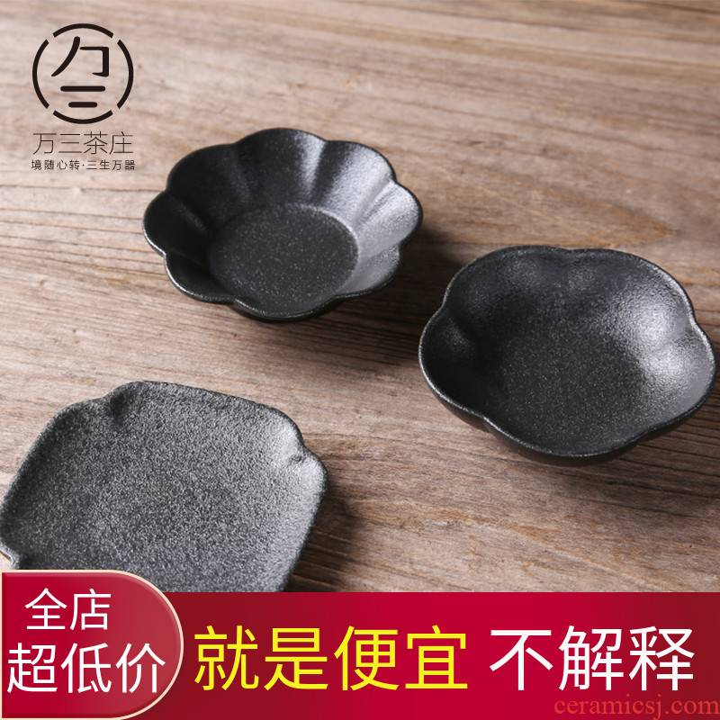 Three thousand tea ceramic cup mat cup holder creative Japanese black pottery tea pad insulation gasket tea tea art accessories