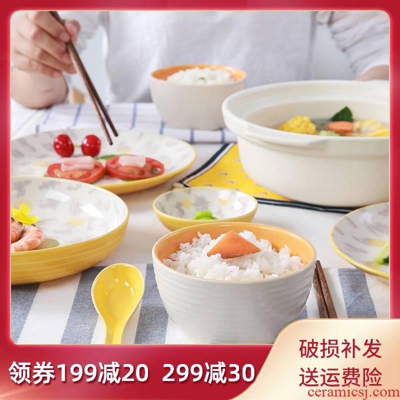 Setting sun yuquan 】 【 Japanese dishes tableware suit Chinese ceramic dishes under the glaze color 28 head home plate