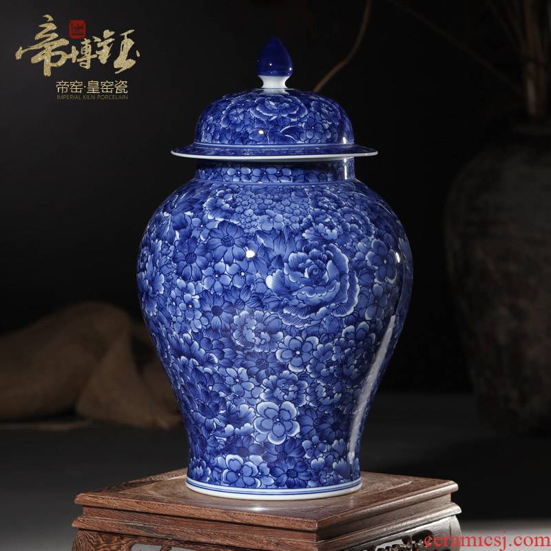 Jingdezhen blue and white flower general antique hand - made ceramic tea cover pot sitting room study home decoration furnishing articles