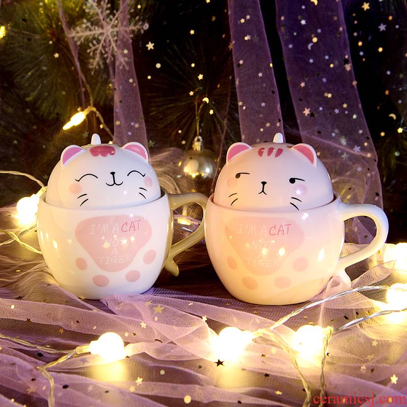 Creative cup express cat cup girl move ceramic cup large capacity picking cups trend of milk coffee cup