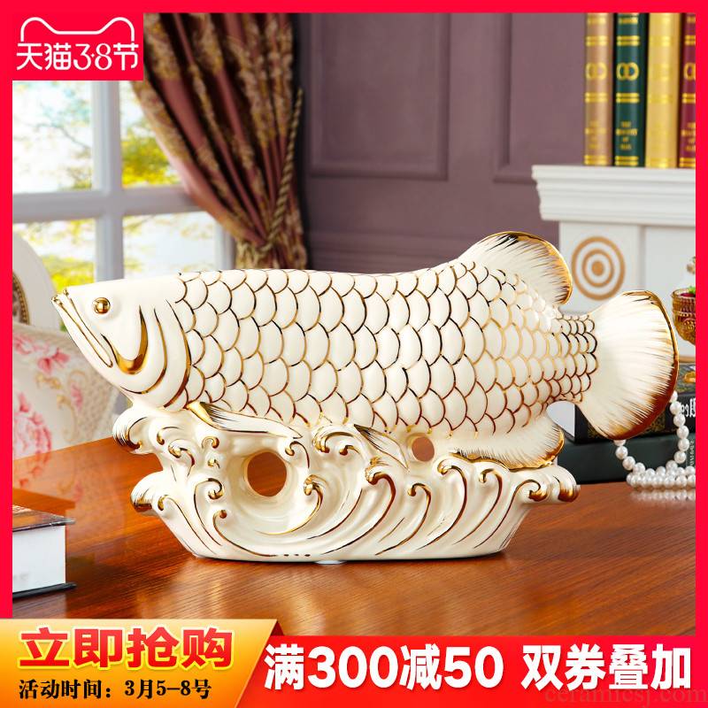 Lucky gold dragon fish and furnishing articles sitting room adornment wine porch TV ark, European - style home decoration ceramics handicraft