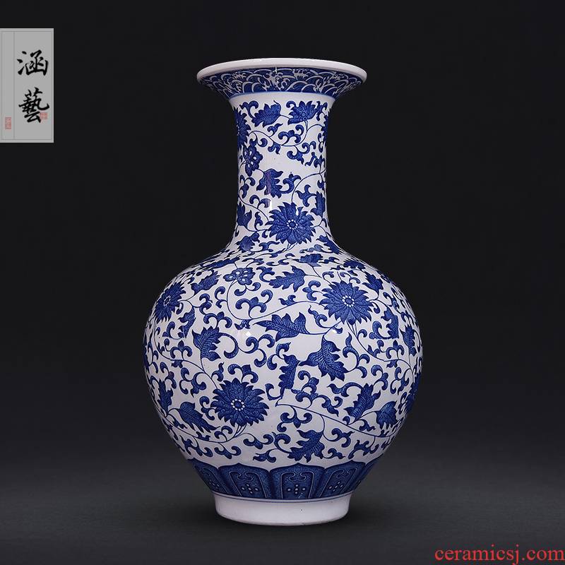 Jingdezhen blue and white ceramics bound lotus flower pattern design of new Chinese style porch sitting room adornment handicraft furnishing articles arranging flowers