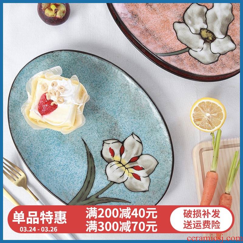 Korean yuquan 】 【 oval fish dish hand - made ceramic dish dish dish steak dish sushi to microwave