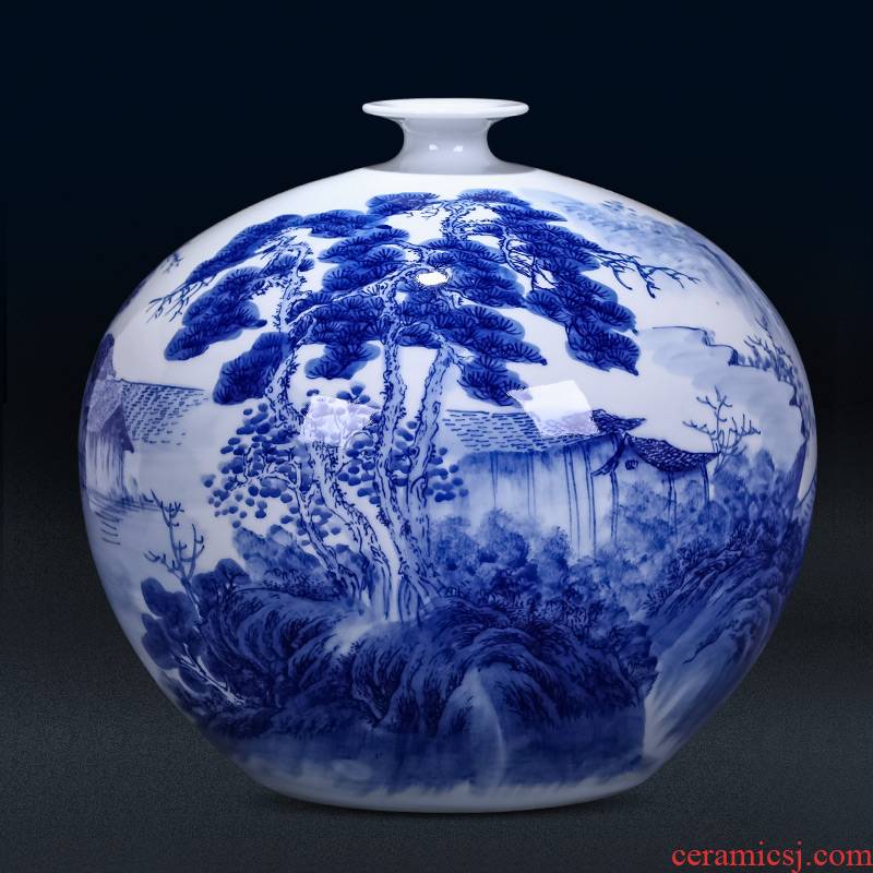 Jingdezhen ceramics by hand draw blue and white porcelain vases, flower arrangement large antique Chinese ancient frame is placed in the living room