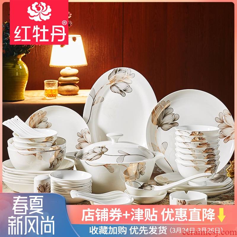 The dishes suit 28 head tangshan ipads porcelain tableware suit household of Chinese style family dishes suit ceramic bowl chopsticks combination
