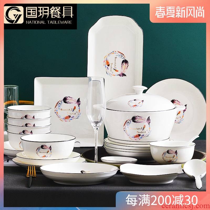 Jingdezhen ceramic tableware suit small pure and fresh dishes combine northern wind dishes suit household ideas for the job