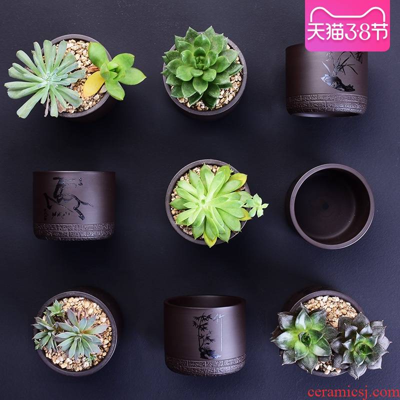 Purple sand flowerpot more meat wholesale ceramic plant small creative custom coarse pottery breathable contracted household specials flesh POTS