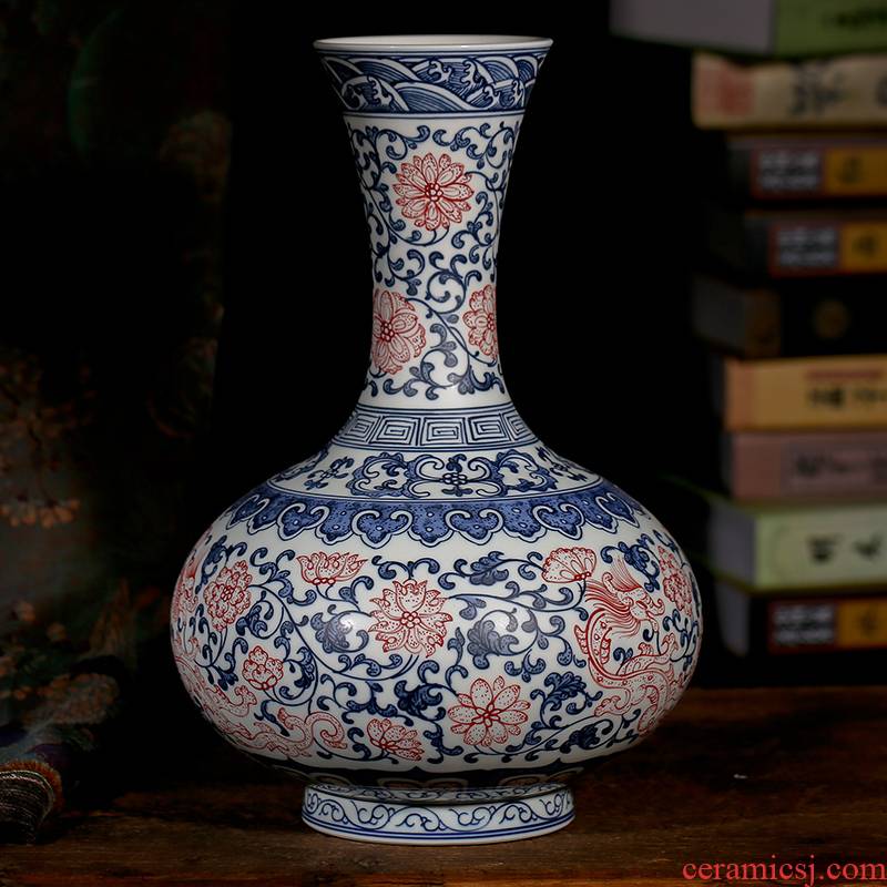 Jingdezhen blue and white ceramics youligong vase hand - made imitation the qing qianlong bottles of sitting room furniture handicraft furnishing articles